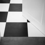 Black and white tile flooring