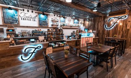 The front counter inside the coffee shop