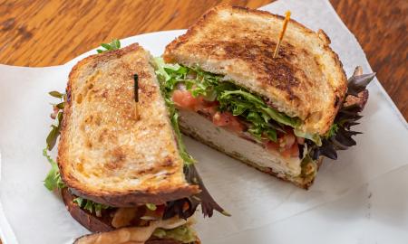 A fresh turkey Swiss sandwich