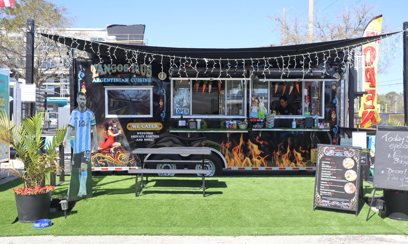 The Tangos r Us good truck has a patio with fake lawn