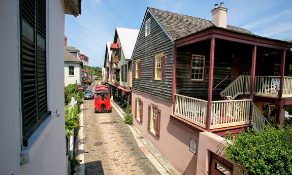 Aviles Street from the north balcony on the second floor of the Ximenez-Fatio House in St. Augustine, Fl