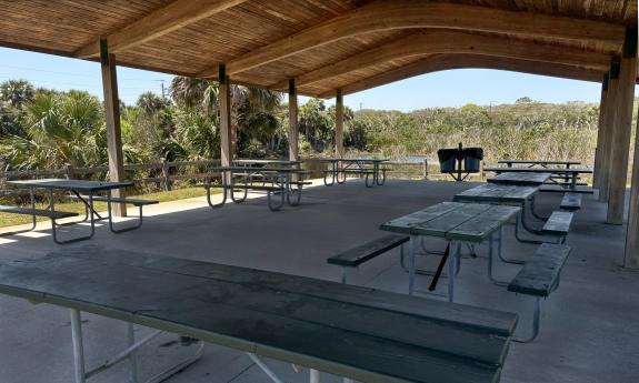 Picnic tables under the pavilion
