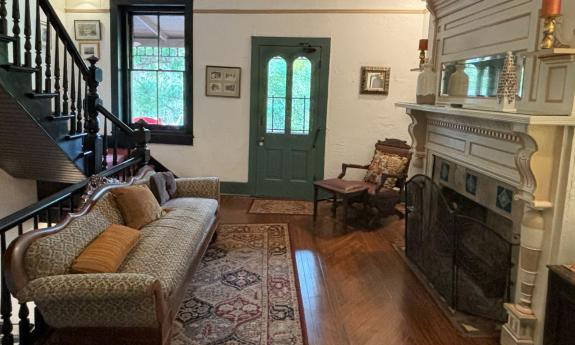 A guest seating area on the second-floor landing